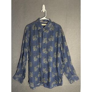 Tommy Bahama Hawaiian Sportsman Shirt XL 100% Linen Blue Bamboo Print